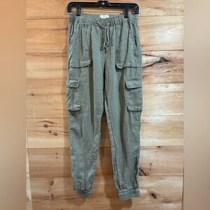 Nicole Miller Olive Green Linen Cargo Pants Size S